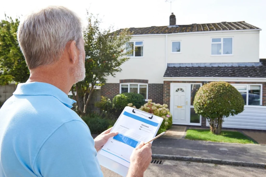 a person checking a house for insurance